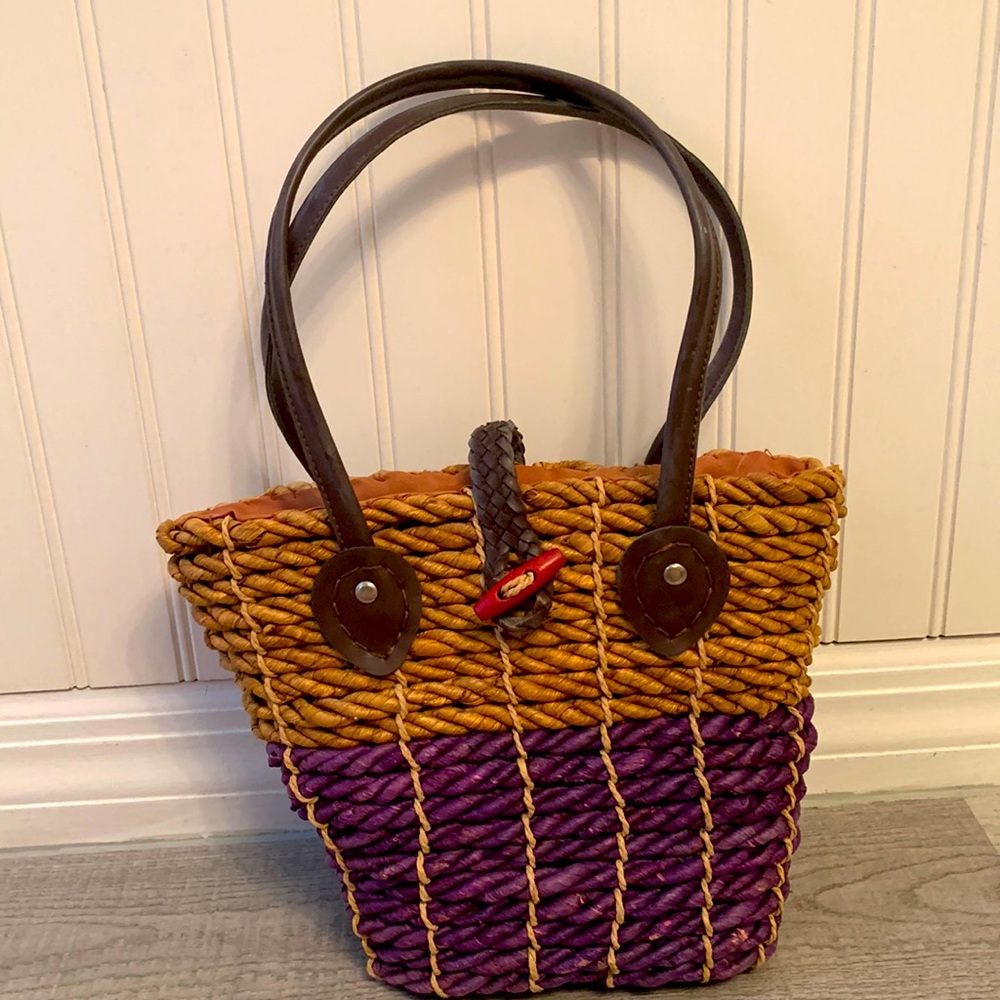 Vintage raffia straw purse tote handbag